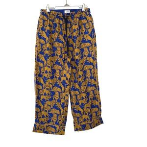 J.CREW COLLECTION Twill Silk Sleepy Lion Print Pajama Pants Size 8 Blue Gold
